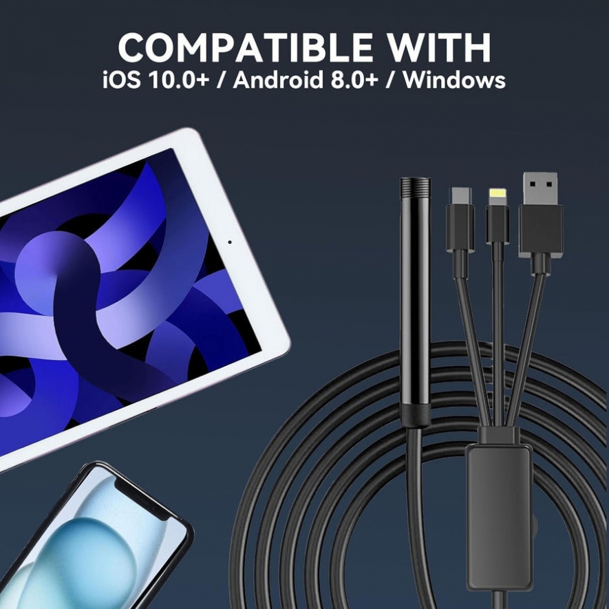 Endoscpio multiconector HD para iPhone, iPad, Android e PC