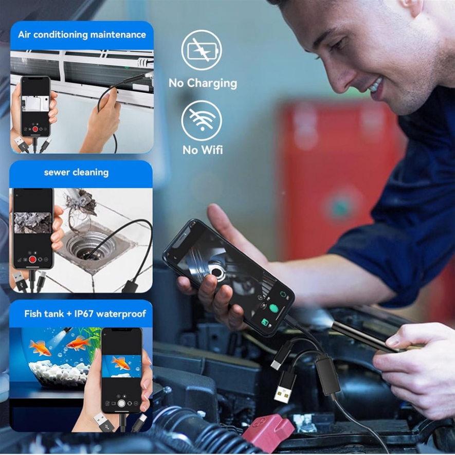 Endoscpio multiconector HD para iPhone, iPad, Android e PC