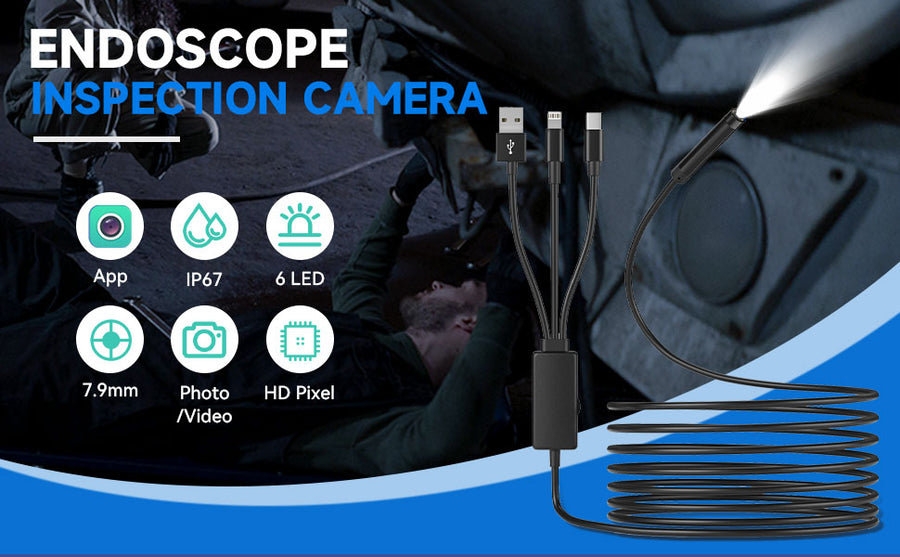 Endoscpio multiconector HD para iPhone, iPad, Android e PC